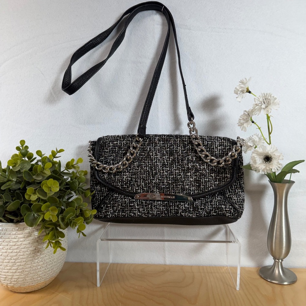 Dana Buchman Black Tweed Chain Shoulder Bag‎ Purse Womens Designer